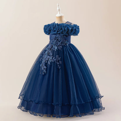 Prom & Party Dress – Girls Floral Mesh Gown