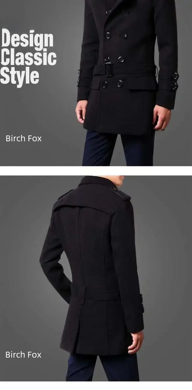 British Style Trench Coat for Men – Slim Fit Woolen Overcoat