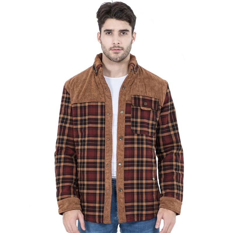 Winter Jacket Men Fleece Thick Warm Cotton Plaid Jacket Autumn Men Casual Multi-Pockets Coat High Quality Warm Lining Jacket Man
