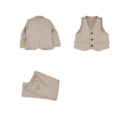 Boys’ 3-Piece Formal Suit – Khaki Coat, Vest & Pants | Wedding & Party Outfit