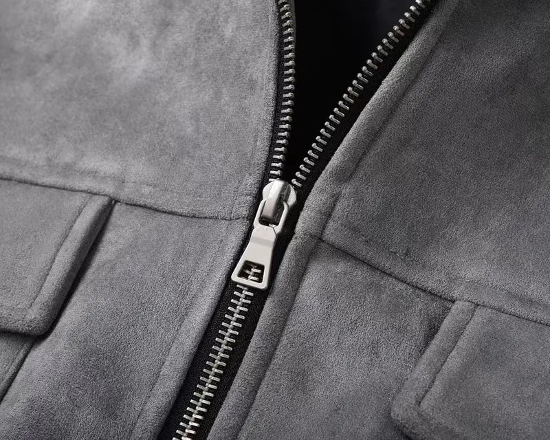 Casual Oversize Men's Jacket – Lapel Zipper Thick Coat