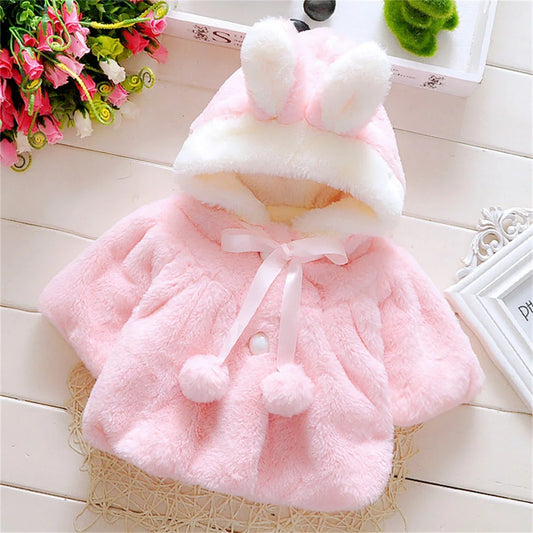 Baby Girl Winter Jacket – Cute Hooded Rabbit Ear Sweater (0–3Y)