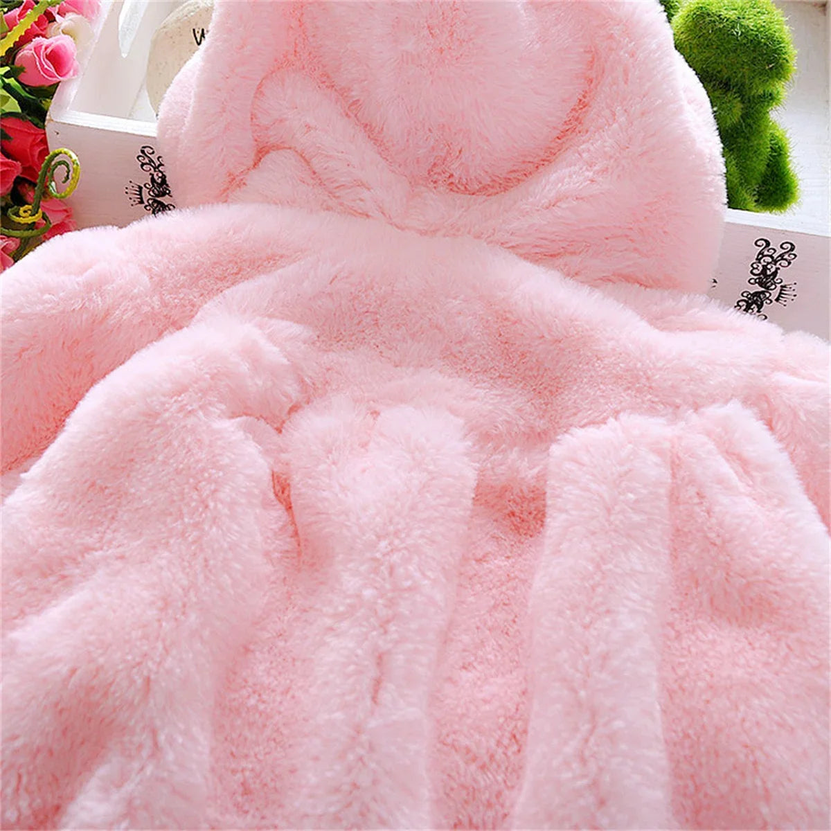 Baby Girl Winter Jacket – Cute Hooded Rabbit Ear Sweater (0–3Y)