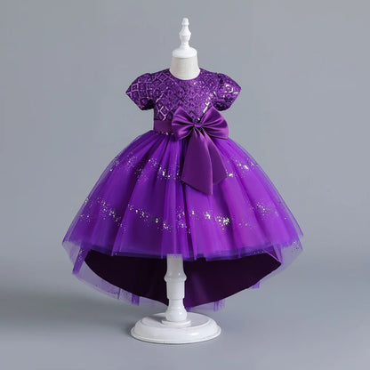 Kids’ Sequin Dress – High-Low Puffy Tutu with Bow Belt