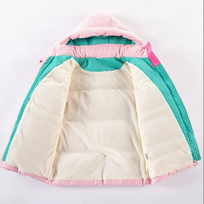 Warm Grid Design Jacket for Girls – Bonus Bear Toy 2025