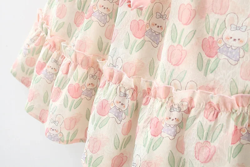 Cute Cartoon Rabbit Tulip Flower Girl Dress