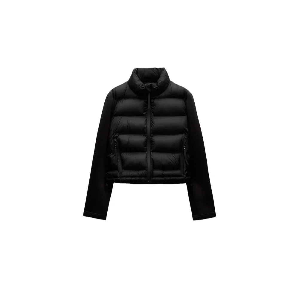 Modern Edge: Spliced Cotton Jacket with Stand Collar