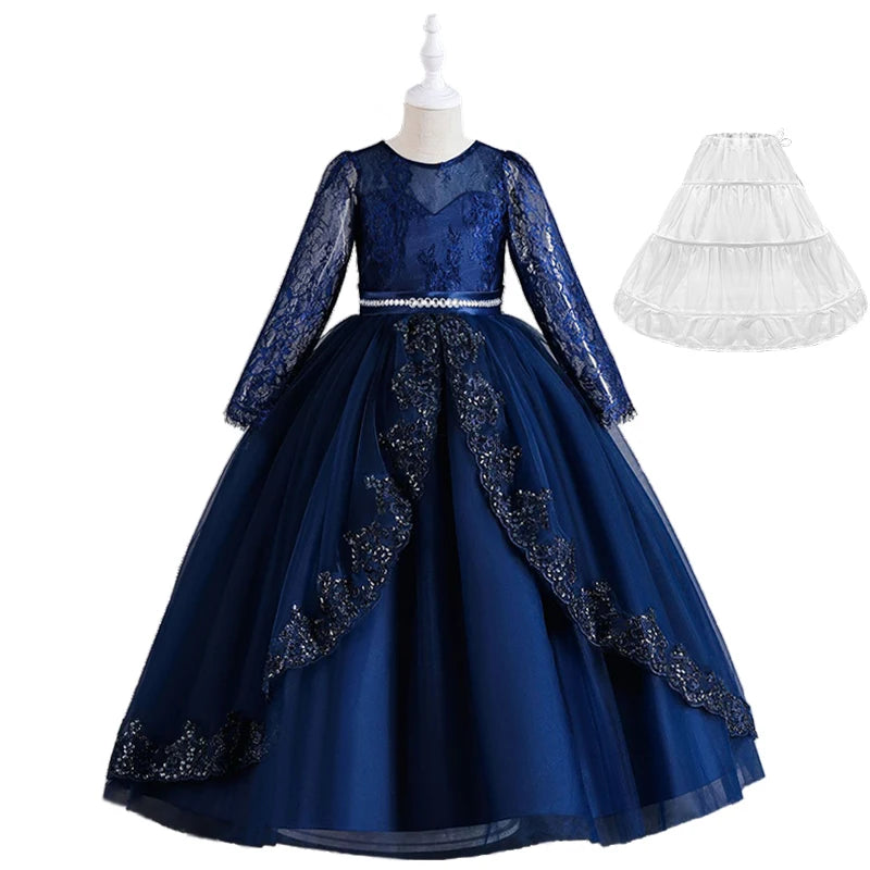 Girls Evening Dress – Lace Embroidered Party Gownn