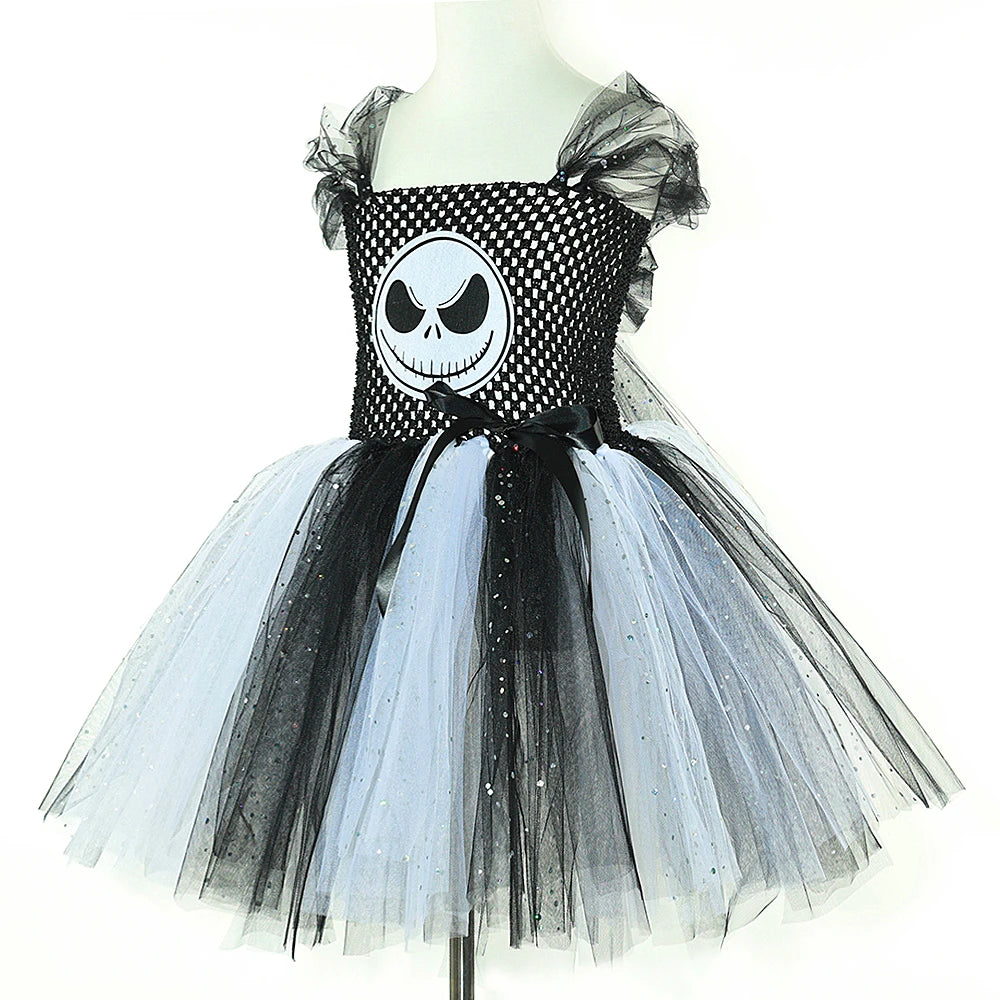 Kids Skeleton Halloween Tutu Dress – Black & White Outfit