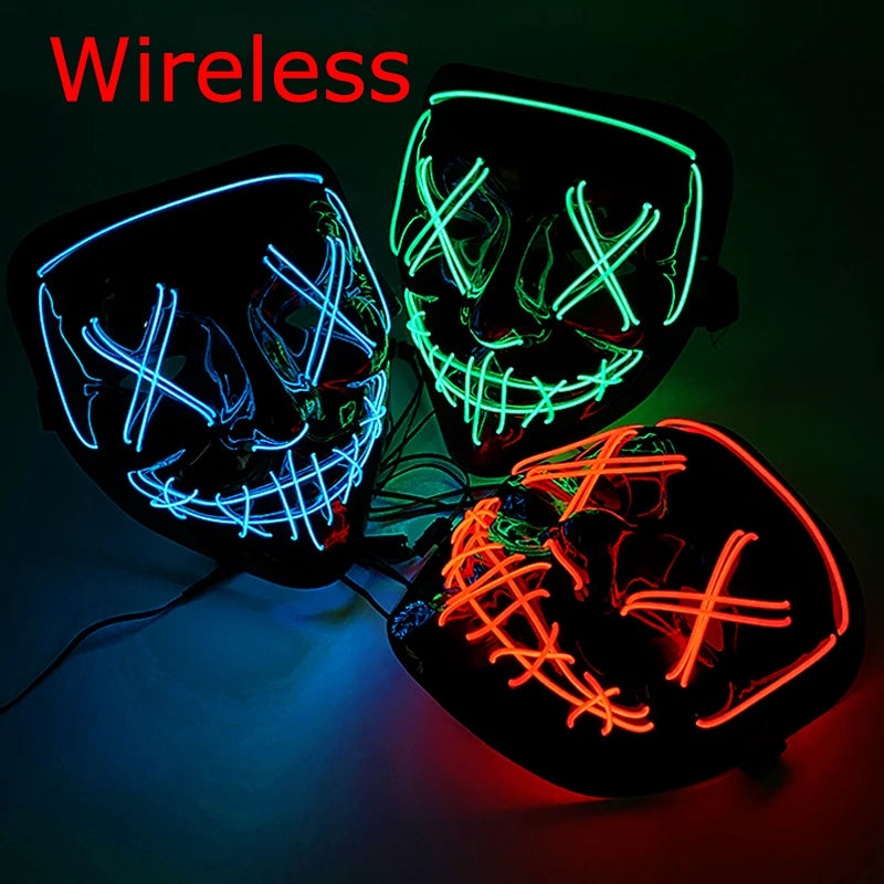 Wireless Neon LED Purge Mask – Glowing Halloween Party Mask