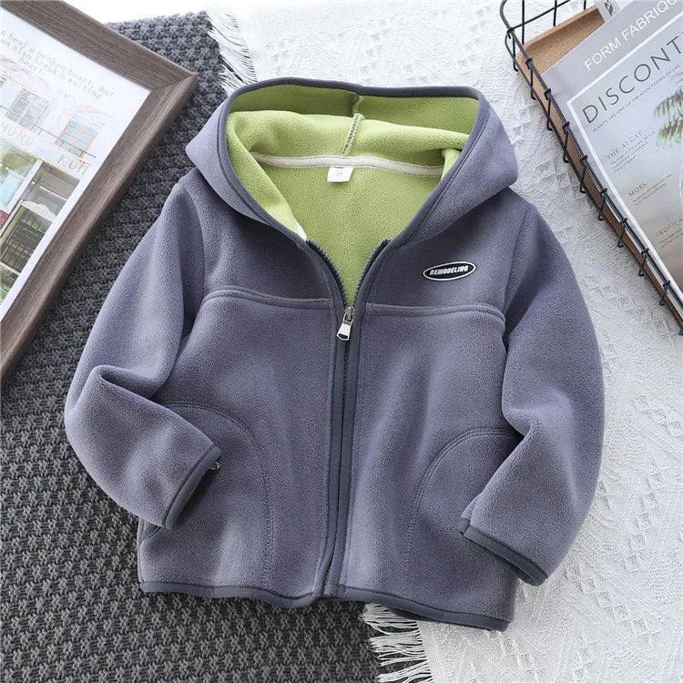 Boys’ Casual Hooded Fleece Sweatshirt – Zipper Coat for Kids