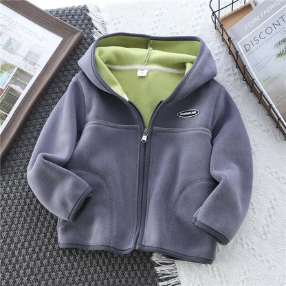Boys’ Casual Hooded Fleece Sweatshirt – Zipper Coat for Kids