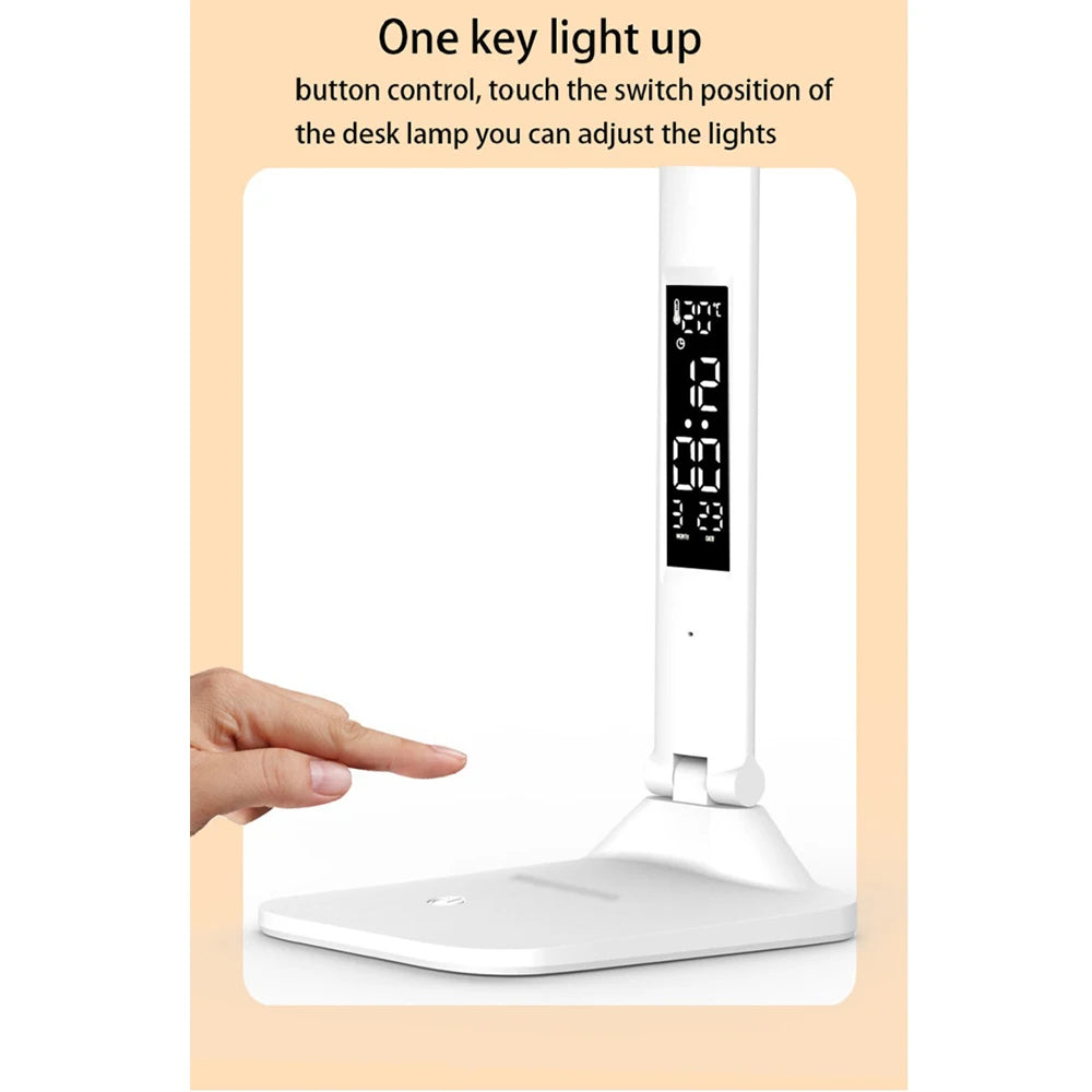 Folding LED Desk Lamp: USB Charging, Touch Dimmable, Alarm & Thermometer