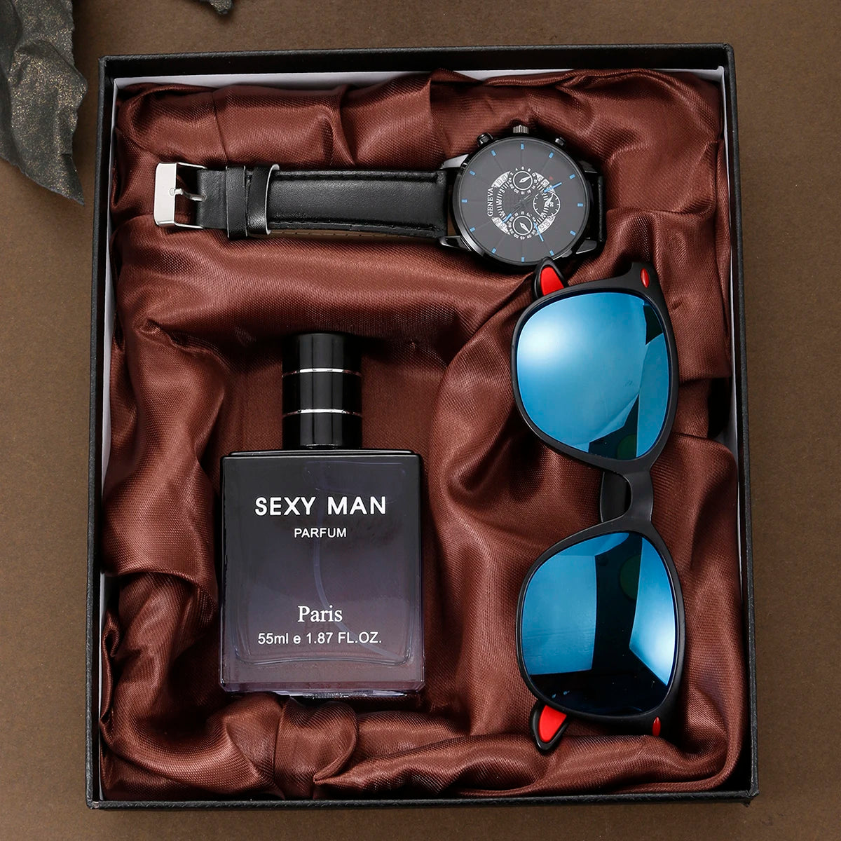 Men’s 3-Piece Gift Box – Watch, Perfume, & Glasses