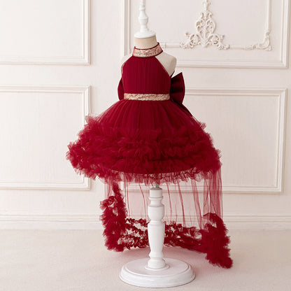 Elegant Baby Party Dress – Sequin Princess Gown with Big Bow & Train