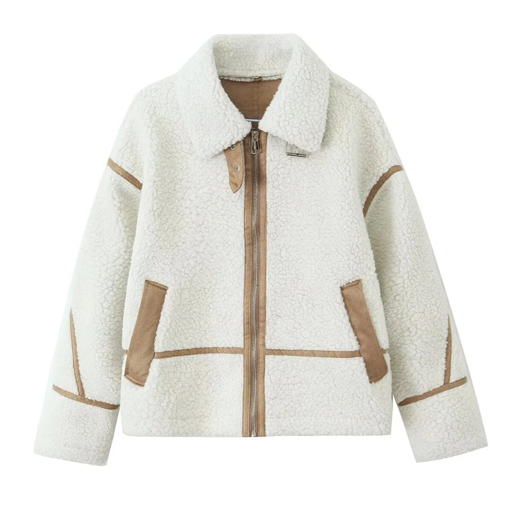 Women's Warm Long Sleeve Jacket with Zipper Pockets