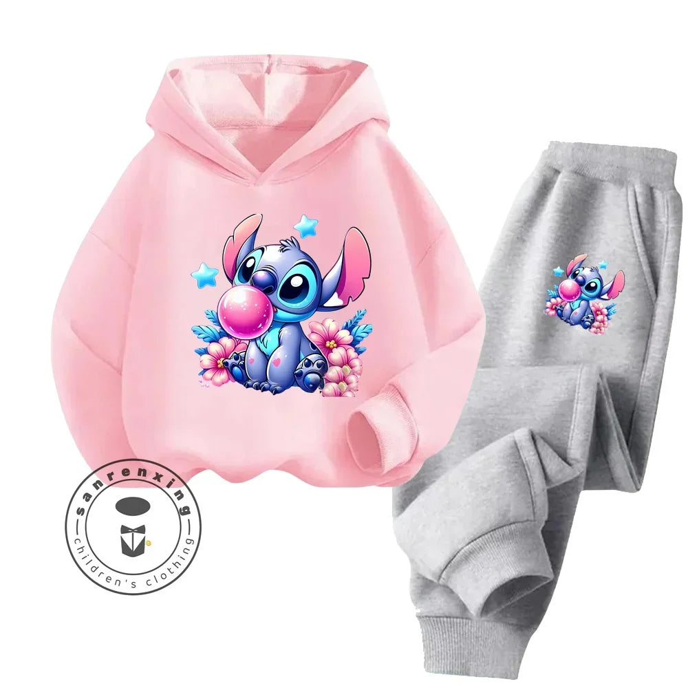 Gift For Casual Kids' Stitch Graphic Sweatshirt Set – Fun & Energetic Wear