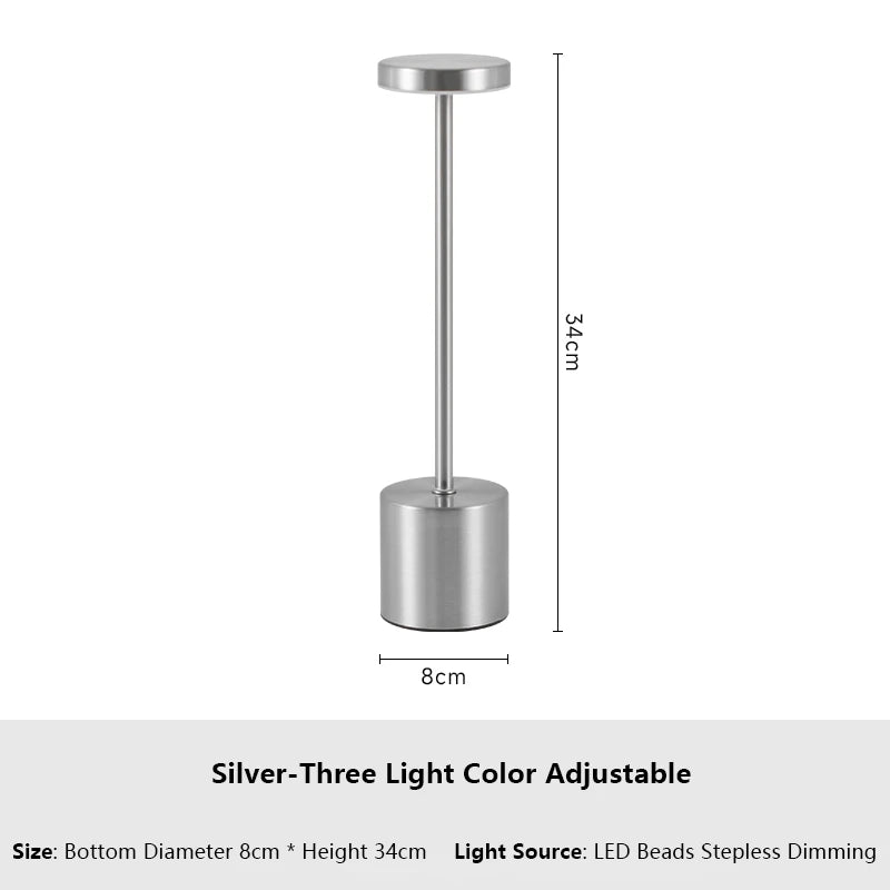 USB Rechargeable LED Table Lamp: Touch Control, 3-Color Metal Design