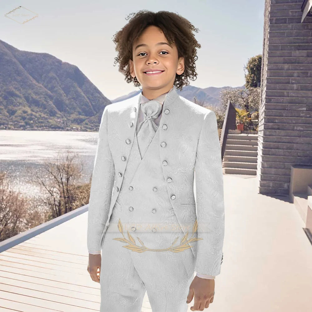 Royal Boys’ 3-Piece Jacquard Suit – Vintage Formal Party Wear