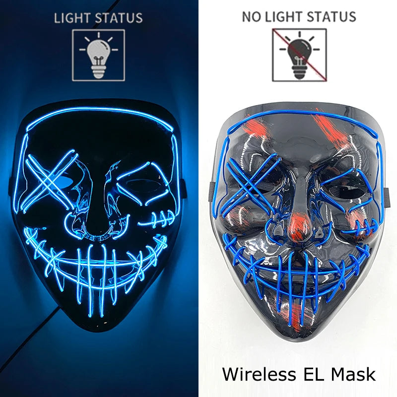 Wireless Neon LED Purge Mask – Glowing Halloween Party Mask