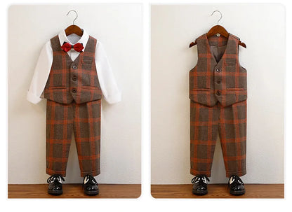 Kids’ Red Plaid Blazer Set – 1–10Y Boys’ Formal Performance Outfit