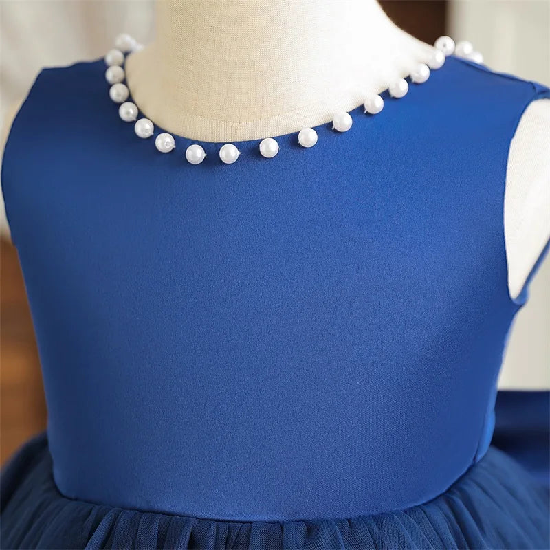 Kids Birthday Princess Dress with Bow & Pearls