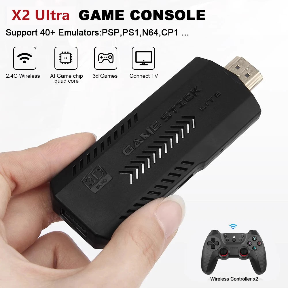 X2 Ultra 4K Retro Game Stick: 30,000 Games & Wireless Controllers Christmas Gift