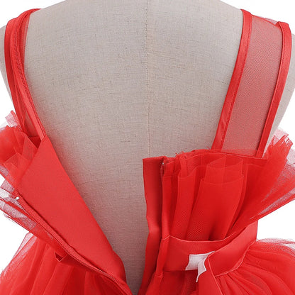 Elegant Red Tulle Dress for Girls – First Communion & Birthday