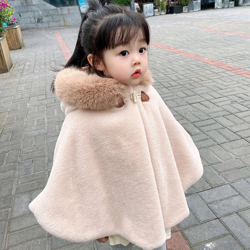 Baby Girl Winter Cloak with Faux Fur Hood