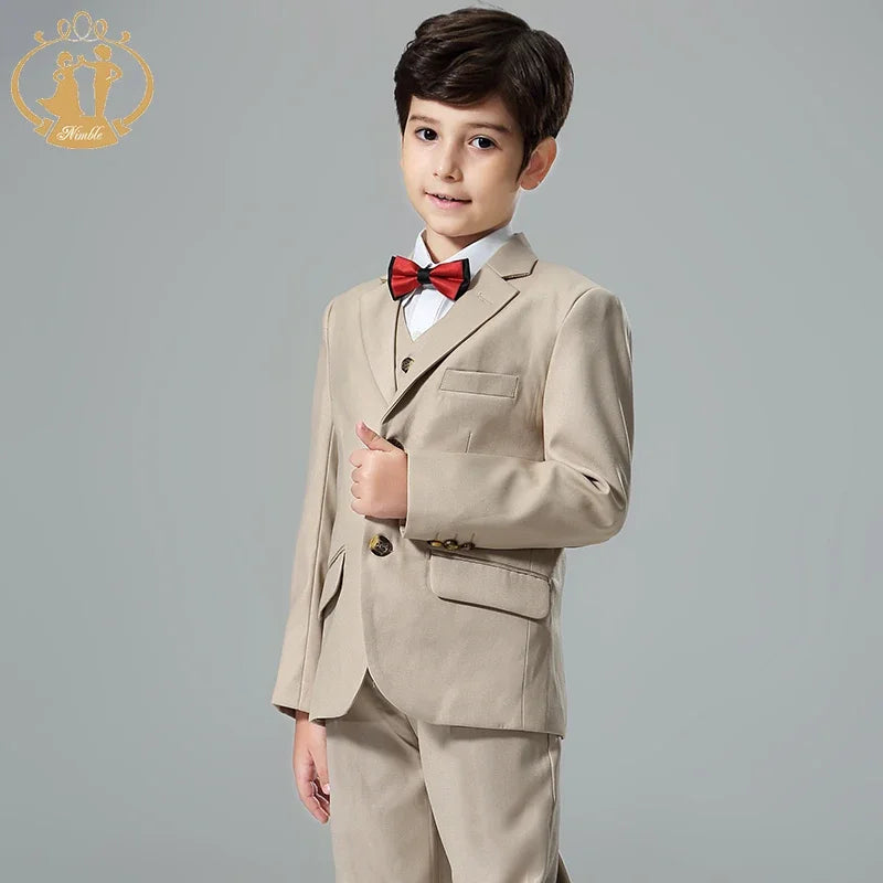 Boys’ 3-Piece Formal Suit – Khaki Coat, Vest & Pants | Wedding & Party Outfit