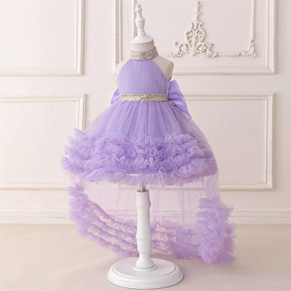 Elegant Baby Party Dress – Sequin Princess Gown with Big Bow & Train