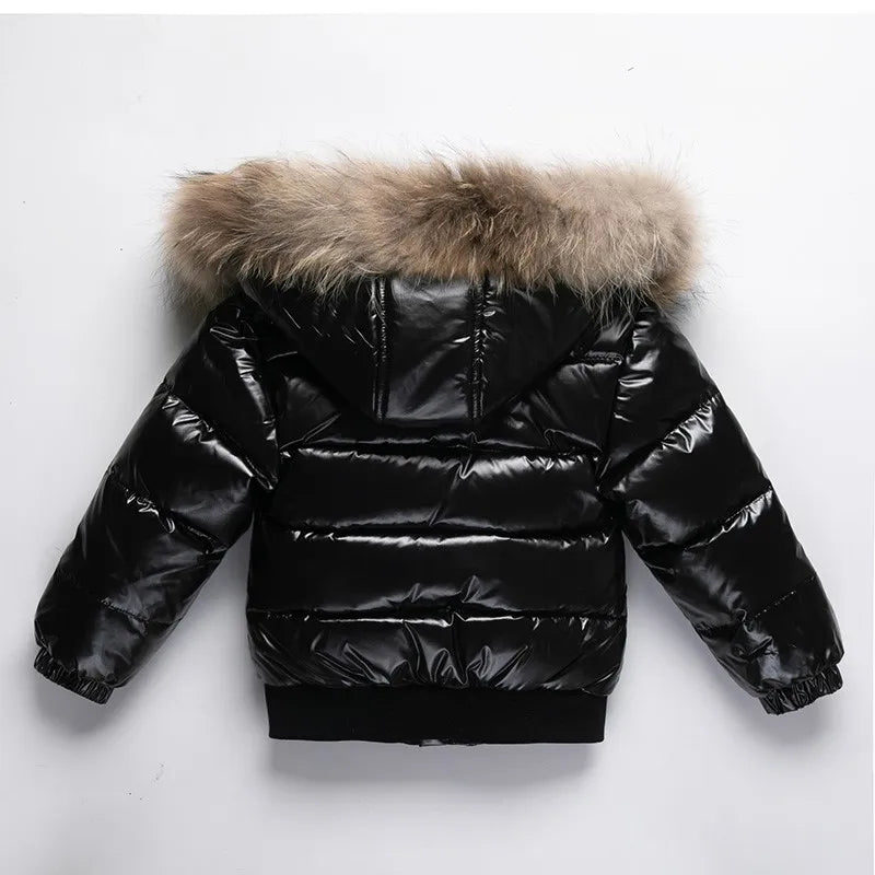 Shiny Waterproof Kids' Down Parka – Real Fur Hood