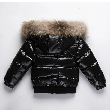 Shiny Waterproof Kids' Down Parka – Real Fur Hood