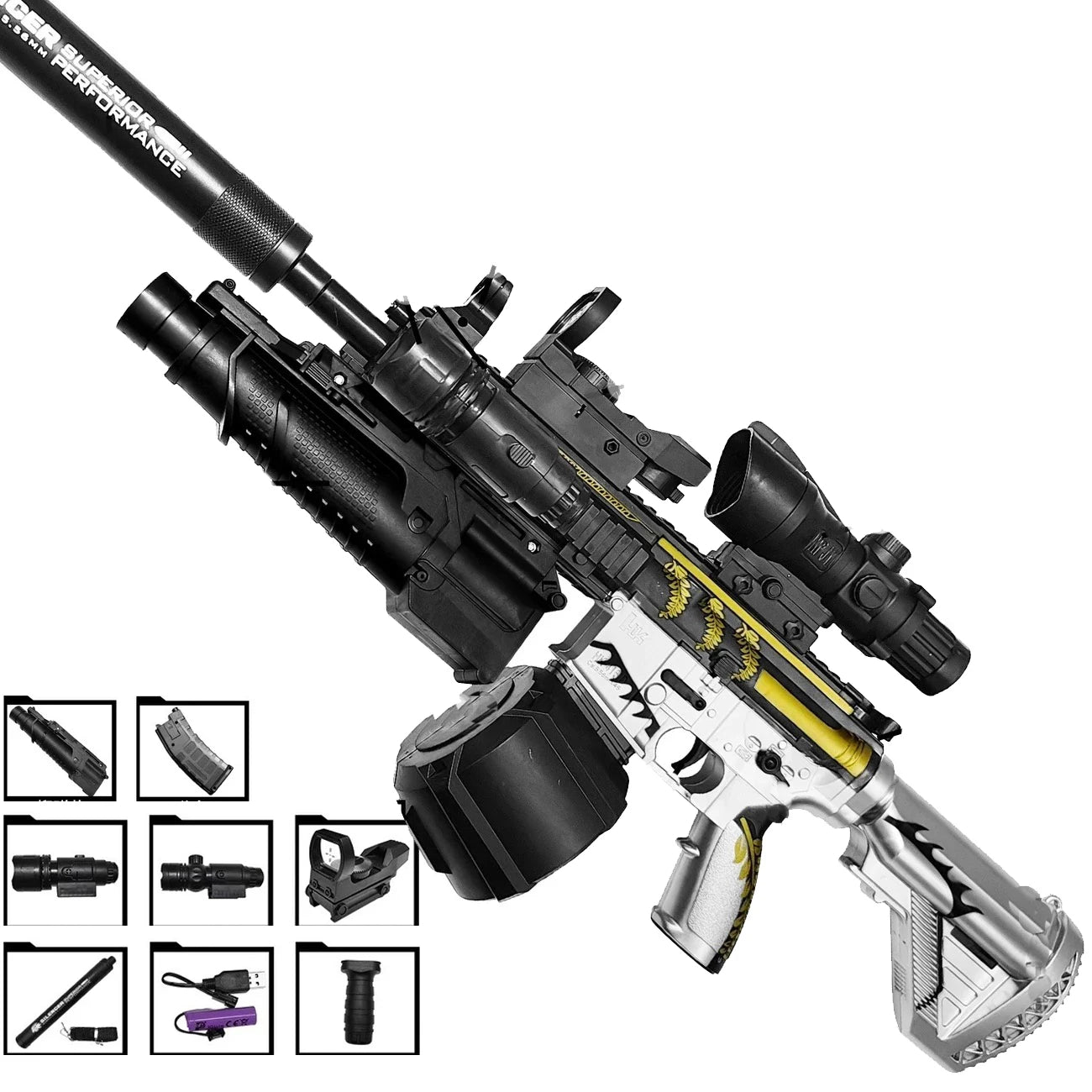 Ultra Shoppings 416 fully equipped automatic toy gun with hydrogel bullets, infrared reloading, ideal for boys' play and New Year's gifts.