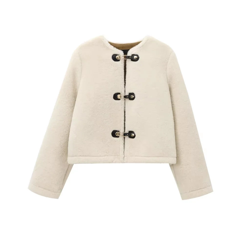 Elegant Faux Fur Outerwear – Long Sleeve Jacket