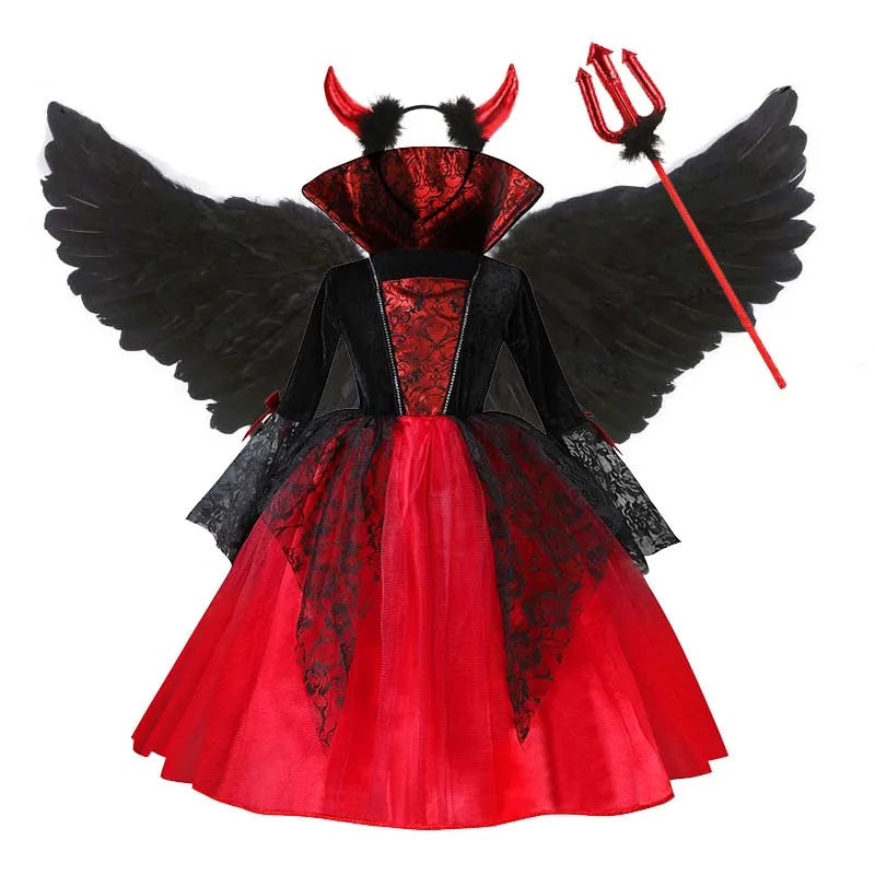 Halloween Girls Vampire Cosplay – Gothic Black Red Ghost Bride Outfit