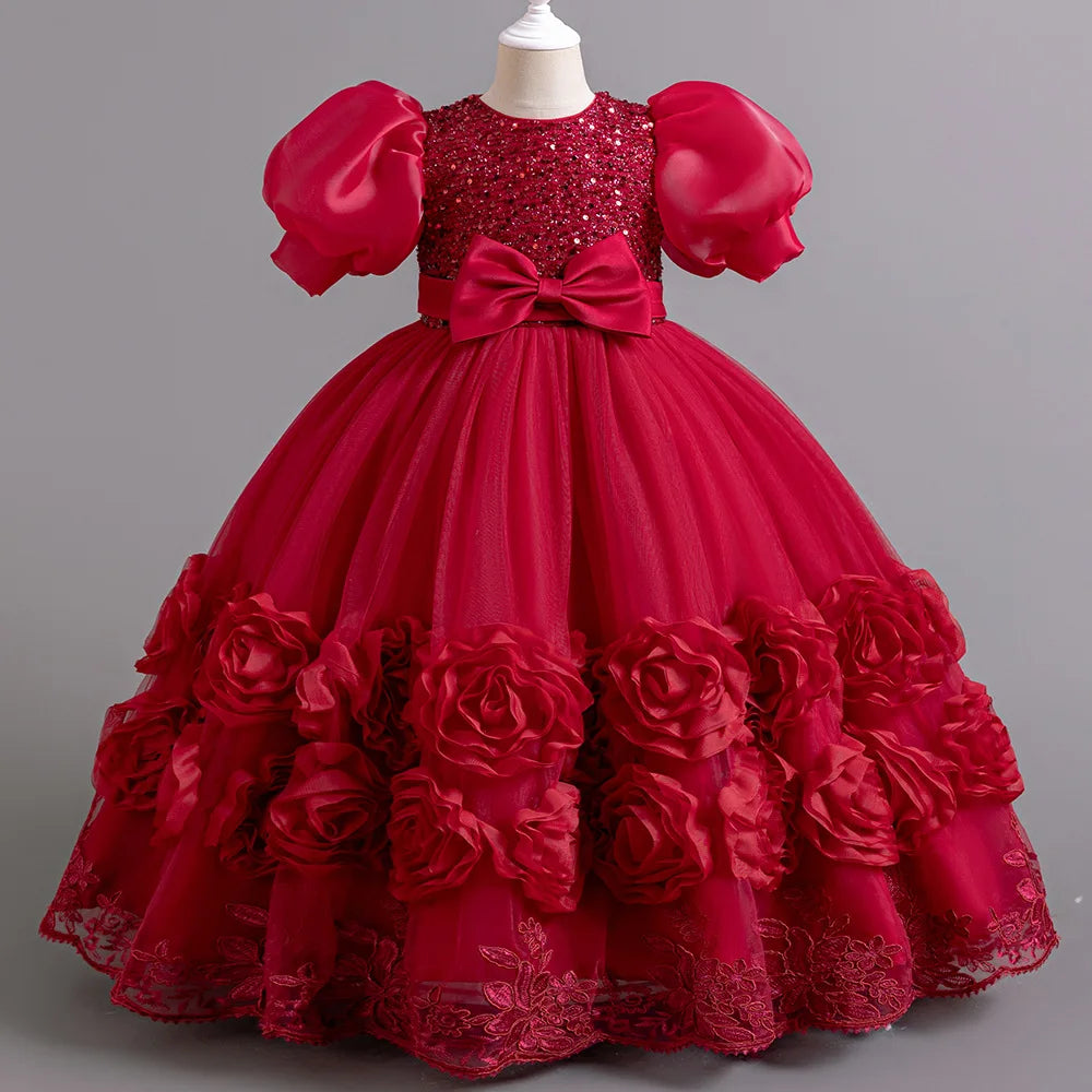 Elegant Long Sequin Dress for Girls 4–12 Years