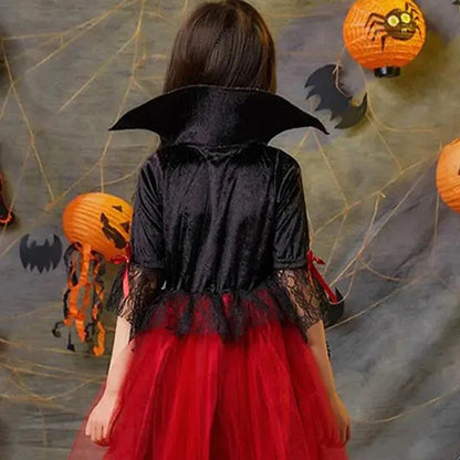 Girls Red & Black Vampire Costume – Halloween Gothic Party Dress