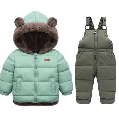 Warm 2Pcs Winter Clothes – Hooded Fleece Coat + Pants for Kids