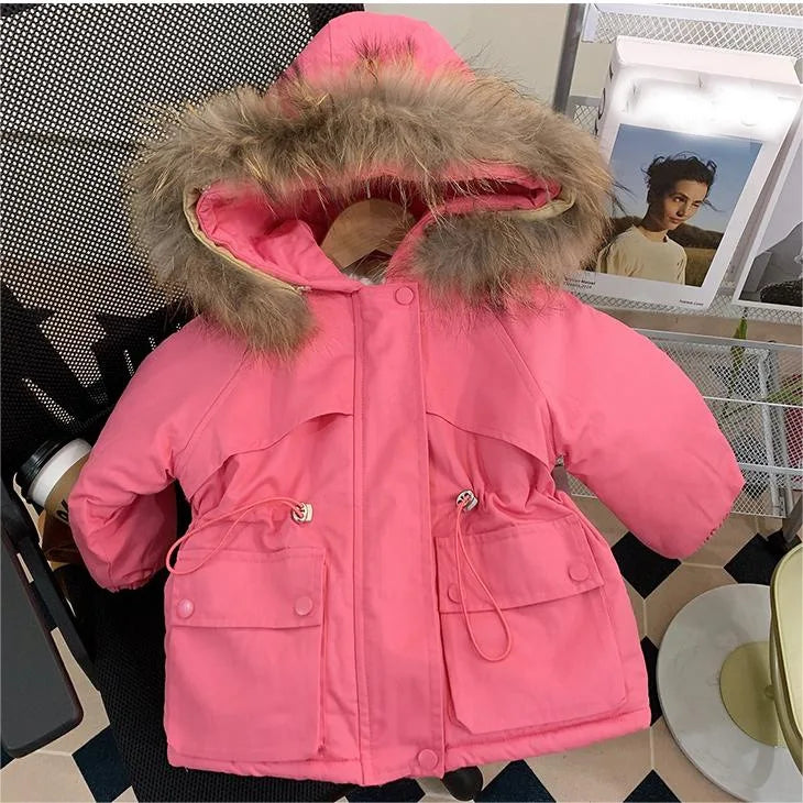 Kids' Winter Plush Cotton Coat – Mid-Length & Warm