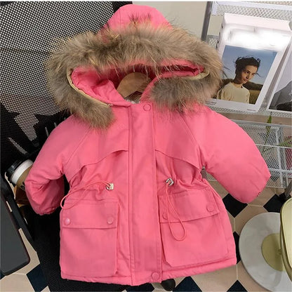 Kids' Winter Plush Cotton Coat – Mid-Length & Warm