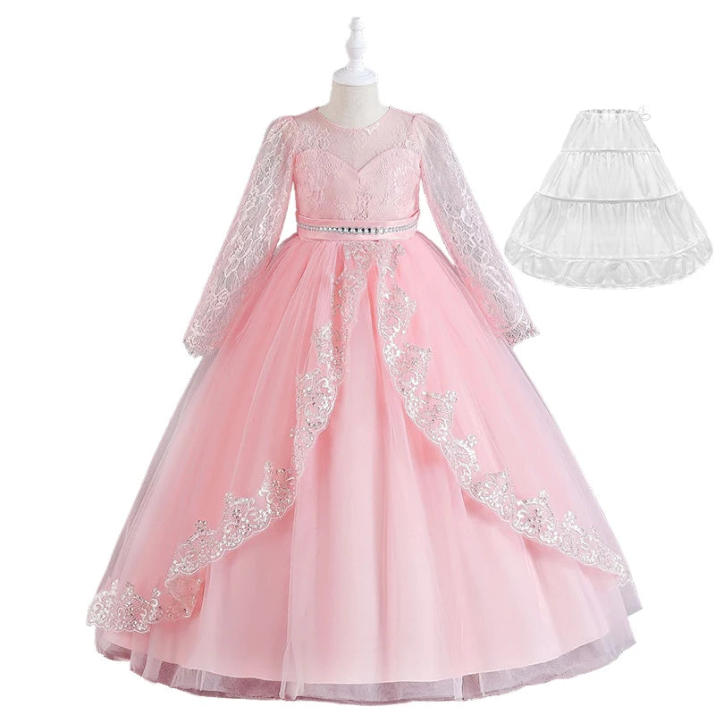 Girls Evening Dress – Lace Embroidered Party Gownn
