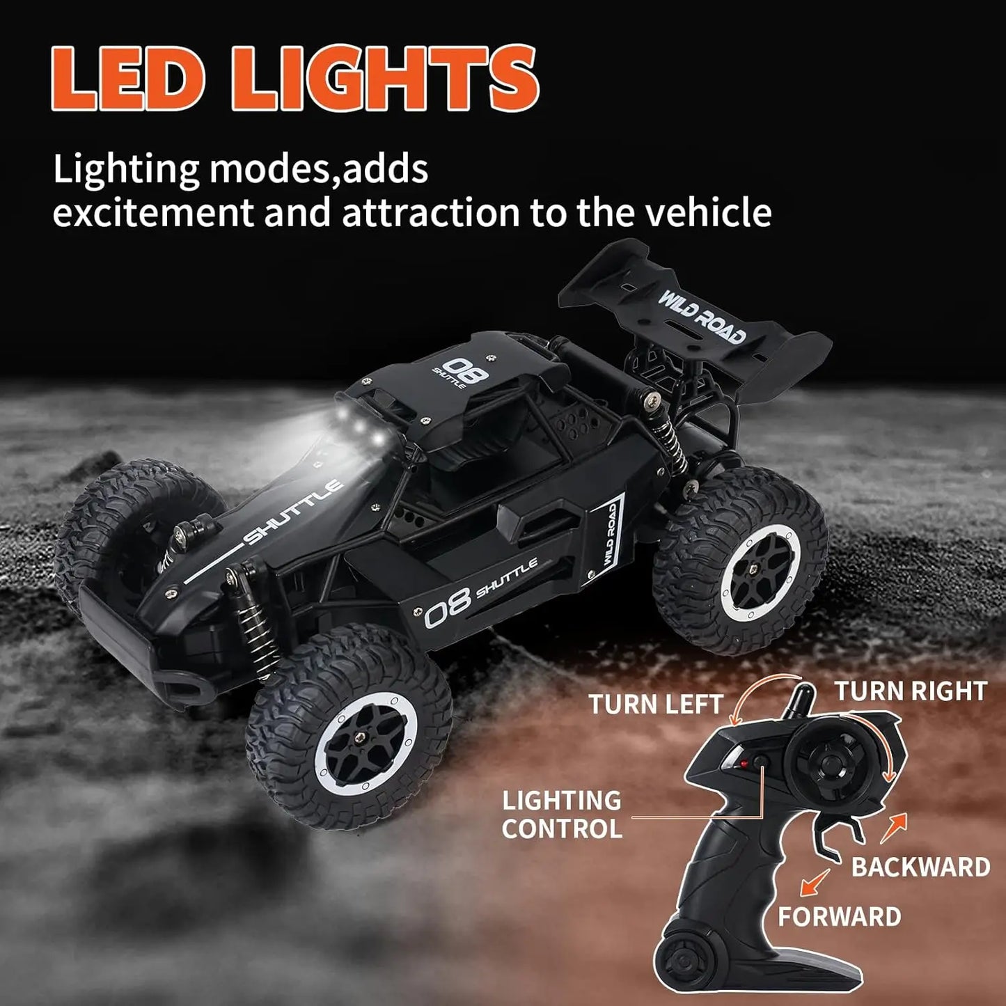 1:16 2WD High-Speed RC Off-Road Car – LED Light Climbing Truck for Kids!