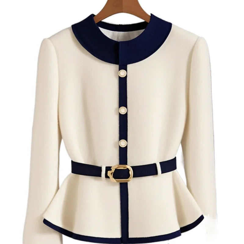 High-End Waistline Knit Coat – Single-Breasted Style