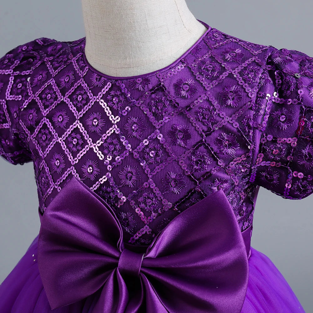 Kids’ Purple Sequin Dress – Bubble Sleeves