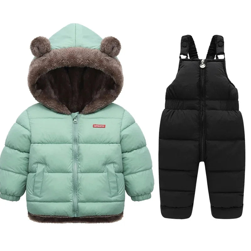 Warm 2Pcs Winter Clothes – Hooded Fleece Coat + Pants for Kids