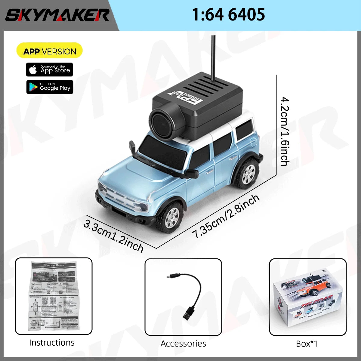 FPV Mini Car Toy – 1:64 RC Camera Car with LED Ambient Lights