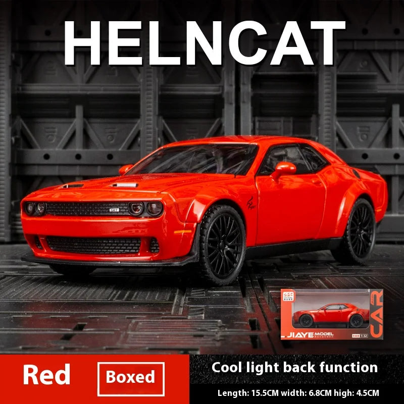 1:32 Dodge Challenger Hellcat Toy Car – Diecast Pull-Back Model with Sound & Light!