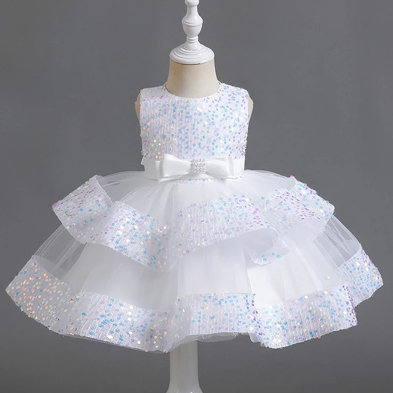 Girls’ Summer Party Dress – Sequin & Beaded Bow Detail