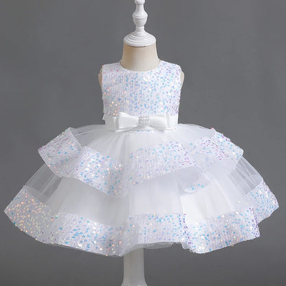 Girls’ Summer Party Dress – Sequin & Beaded Bow Detail